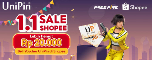 Promo Cashback hingga Rp 20.000 Voucher UniPin di Shopee 1.1 Sale Shopee